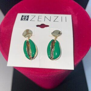 Zenzii Green and Gold Plated seashell Drop Earrings
